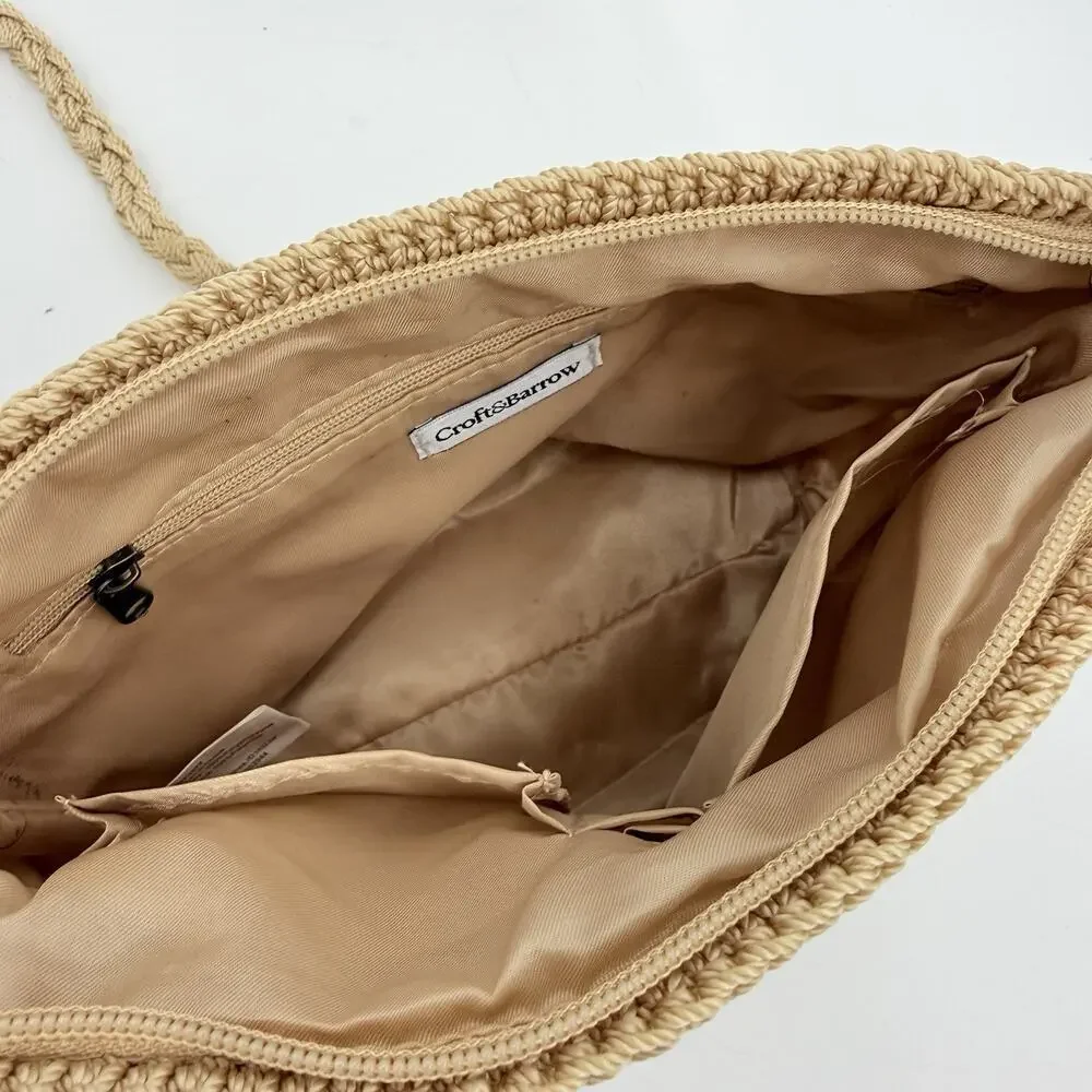 Croft & Barrow Crochet Crossbody Bag Beige‎ Woven Boho Summer Beach Vacation